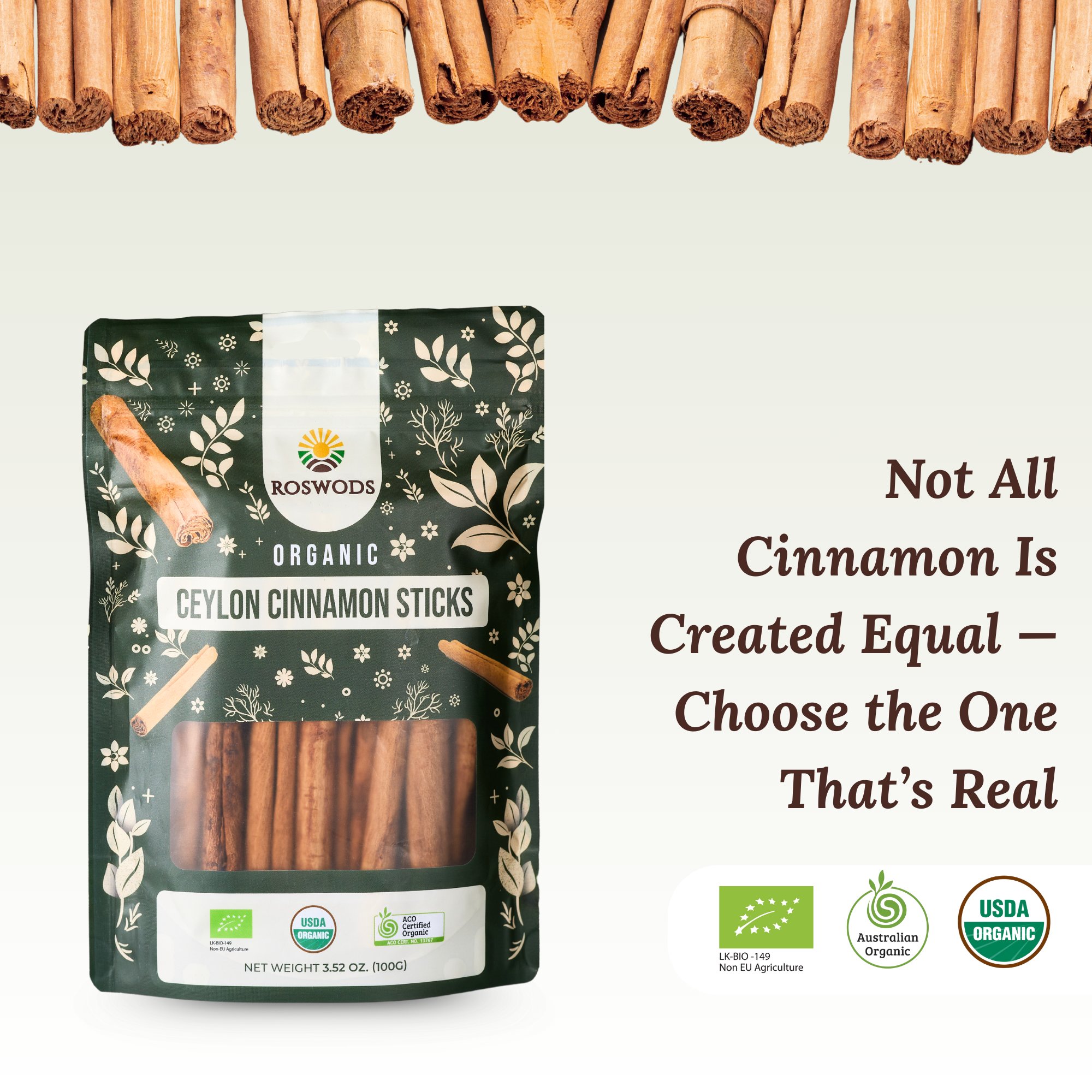 Australian Certified Organic Ceylon Cinnamon Sticks - Whole Form, Sweet Aroma