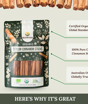 Australian Certified Organic Ceylon Cinnamon Sticks - Whole Form, Sweet Aroma