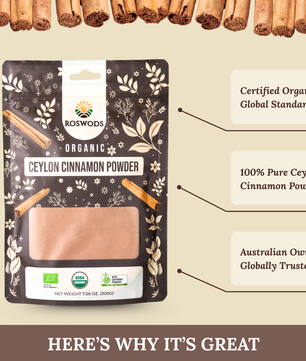 Australian Certified Organic Ceylon Cinnamon Powder - Fresh Ground, Sweet Aroma
